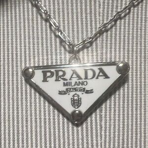 Upcycled Authentic Prada Silver Triangle Pendant Necklace
